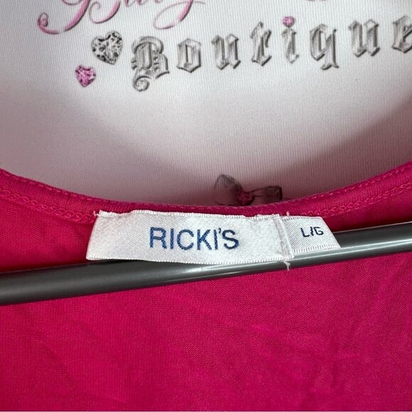 Ricki's tshirt top cold shoulder open pink Fuchsia Feather 🪶 Print Tunic - Picture 7 of 10